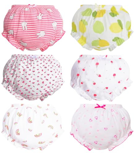 Rainjia Lot de 6 culottes à volants pour bébé fille - Sous-vêtements pour tout-petits - Culottes confortables à volants - Pour les tout-petits - 6 mois à 7 ans, Style 1, 1-2 ans