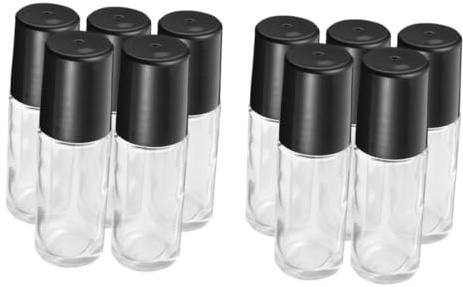 Homoyoyo 10pcs Glass Essential Oil Roller Bottles with Black Caps Large Roller Ball Massage Oil Containers for Perfume Aromatherapy Cosmetic Use