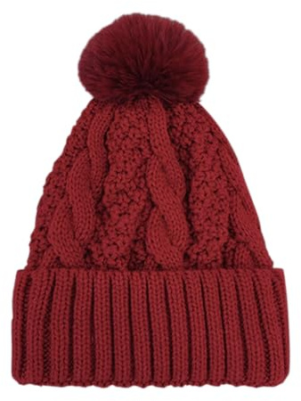LZPCarra keps med öronlappar damer varm deg tjock stickad hatt med ull mössa med päls, röd, one size