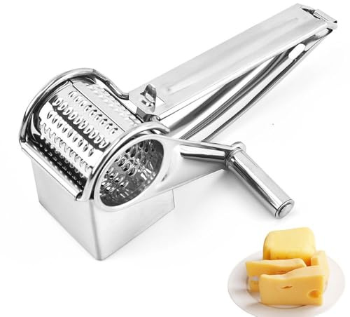 Grattugia per formaggio con manovella, pratica grattugia da cucina rotante in acciaio inox per grattugia parmigiana, macinino parmigiano, mozzarella, formaggio duro, adatto per cucine private e