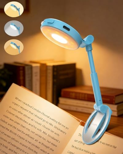 EastPin Portable Book Light Clip on Reading Light for Books Gifts for Men | Rechargeable, 3 Colours, Stepless Dimming, Memory Timer Night Reading Lamp Office Gadgets, Stocking Fillers For Men, Blue
