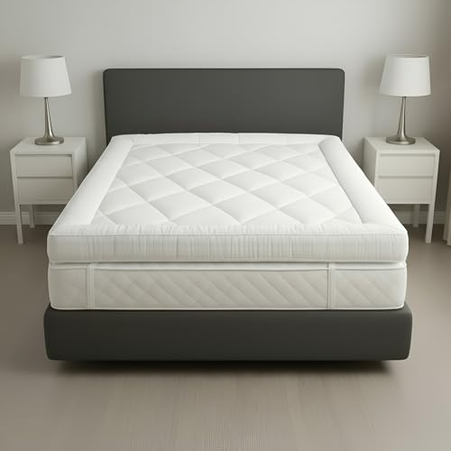 Hotel Quality 10cm Thick Mattress Topper Double Bed – Luxury Quilted | 190x137cm Breathable Microfiber Topper for Back Pain Relief, Corner Elastic Vacuum Packed – Allow 24 Hours Fully Fluffs
