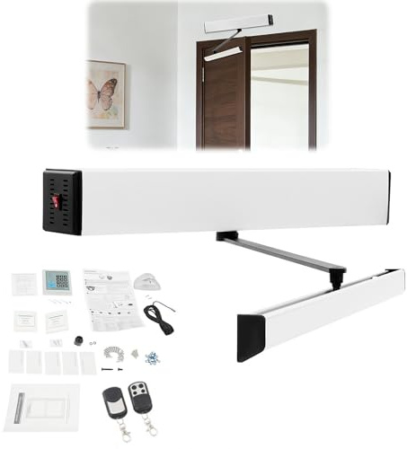 HUOMMGS Apriporta automatico 99° apriporta elettrico fino a 150 kg azionamento porta girevole con 2 telecomandi, 5 carte d'identità, chiudiporta automatico di aggiornamento, chiudiporta di casa per
