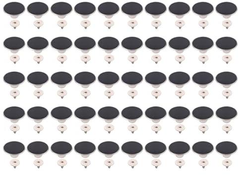 Yusat Förpackning med 50 17 Mm Svarta Byxknappar i Rostfritt Stål, 2 X 6,5 Mm Spetsiga Korsskruvar för Kläddekoration