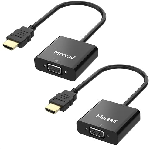 Moread Gold-Plated Active HDMI to VGA Adapter, 2 Pack, Male to Female with Micro USB Power Cable & 3.5mm Audio Port Cable for PS4, MacBook Pro, Mac mini, Apple TV