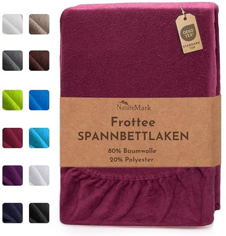 NatureMark FROTTEE Spannbettlaken, Spannbetttuch TOP Preis-Leistungs-Verhältnis in vielen Größen und Farben MARKENQUALITÄT (90x190 - 100x200 cm, Bordeaux rot)