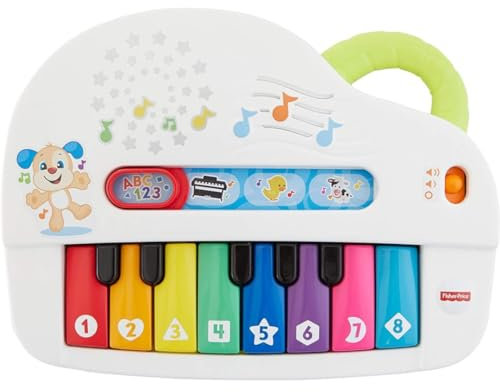 Fisher-Price Ríe y Aprende Piano Musical, Juguete con música y Sonidos para bebé +6 Meses, Versión: Inglés, GFK04