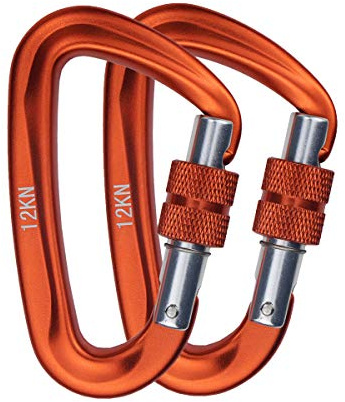 Kanuo Moschettone da Arrampicata con Blocco, Fibbia di Sicurezza con Blocco Dado per Impieghi Gravosi da, Adatto per Alpinismo, Amache, Campeggio, Attrezzatura da Esterno，3 Moschettoni(12KN-Arancia)
