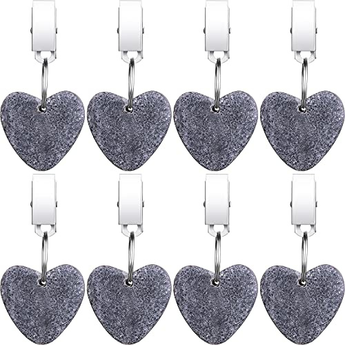 Gejoy Tablecloth Weights Hangers Heart Shape Stone Table Cloth Weights with Stainless Steel Clips Heart Stone Tablecloth Clips for Family Dinner Outdoor Picnic, 8 Packs(Light Gray)