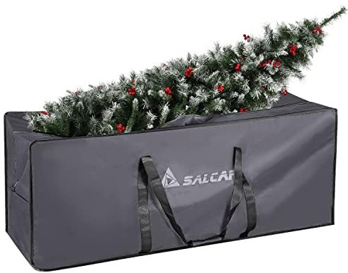 SALCAR Groß Weihnachtsbaum Tasche XXL, Weihnachtsbaum Sack für Tannenbaum bis zu 270cm, aus 600D Oxford Reißfest Wasserdicht Transporthülle Aufbewahrung Weihnachtsbaumtasche, 150 x 50 x 60 cm, Grau