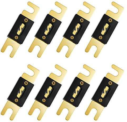 Youmile 8 pezzi ANL Fusibile Fusibile a lama ANL placcato oro 30A 50A 80A 100A 150A 200A 250A 300A per sistema audio/video per auto
