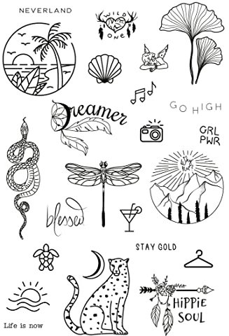Temporäres Tattoo-Set von Tatsy, Hippie-Set für Frauen und Männer, Originelles, Einzigartiges Design, Deckend, Modern, Einfach, Hipster, Hippie, Festival, Party, Minimalistisch, Wasserdicht, Schlange