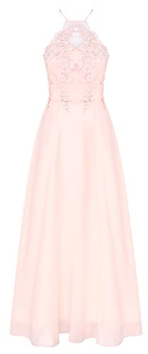 Freebily Robe de Cocktail Femme Longue Robe de Soirée Asymétrique Robe pour Mariage Demoiselle d'honneur A-Line Robe Tulle Dentelle Mousseline de Soie Rose 42