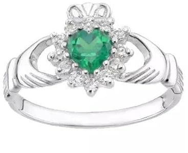Sterling Silver Emerald Claddagh Ring - size J to U (P)
