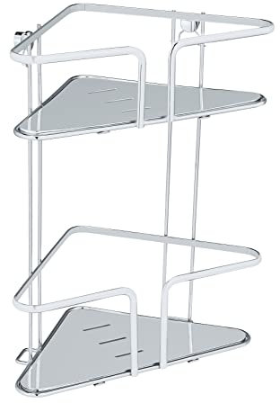 WENKO Eckregal Termoli, Bad-Ablage aus verchromtem Edelstahl mit Einsatz aus Kunststoff, 2 Tiefe Körbchen für sicheren Stand von Shampoo- und Duschgelflaschen, (B x H x T): 28 x 35 x 15,5 cm