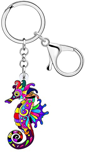 LONYOO Porte-clés Hippocampe en Acrylique Cadeaux d'été pour Femmes Filles Charms Porte-monnaie Anneaux de Porte-clés de Voiture (Violette 125)