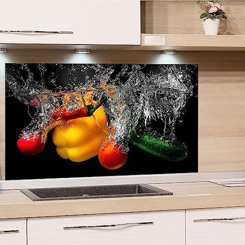 GRAZDesign Spritzschutz Küchenrückwand Glas Küche für Herd & Küchenspüle, Schwarz Gemüse - Glasplatte für Rückwand Küchenwand Wandschutz 60x60cm
