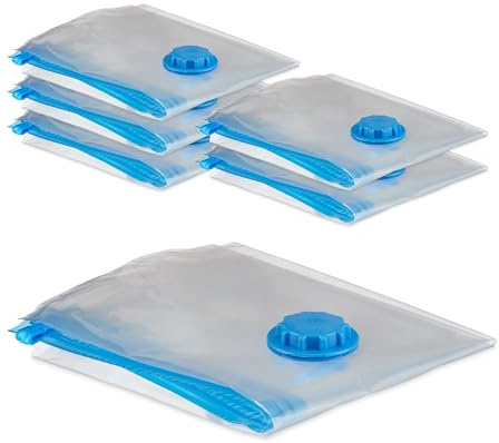 Relaxdays Sacchetti Sottovuoto per Vestiti, Set da 6, Sacchi sotto Vuoto per Valigia Misura XL, Vacuum Bags, Trasparente