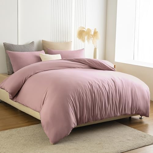 Soifox Bettwäsche 140x200 Rosa - bettwäsche Sets aus Mikrofaser bügelfrei & knitterfrei - 1 mal Bettbezug + 1 mal 80x80cm Kissenbezug mit Reißverschluss