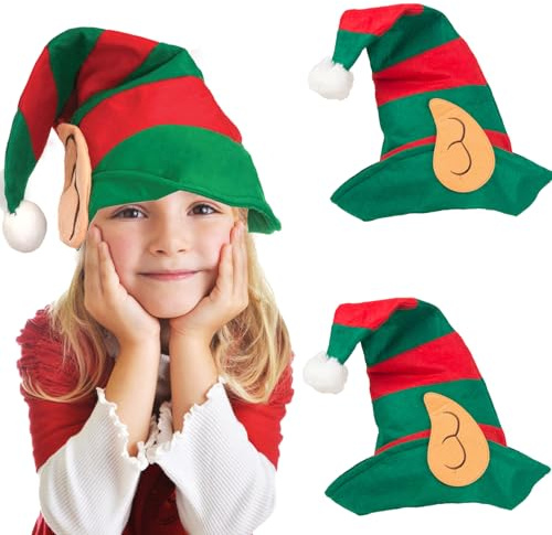 YouXiaor 2PCS Sombrero de Elfo, Sombreros de Fiesta de Navidad Rojo y Verde Gorro Elfo Sombreros Unisex para Niños, Adolescentes y Adultos