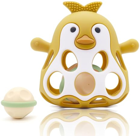 Farout Pingvin skramlande bitring baby Montessori-bitring babyleksak för nyfödd 0–6 månader, babyleksak från 3 månader, present för pojkar och flickor