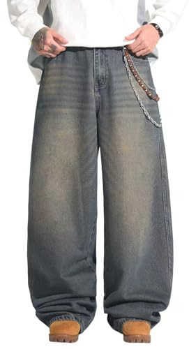 Zewool Jeans Baggy Hip hop pour Hommes,Streetwear Jeans Skater à Jambe Large,Pantalons en Denim à Coupe Loose