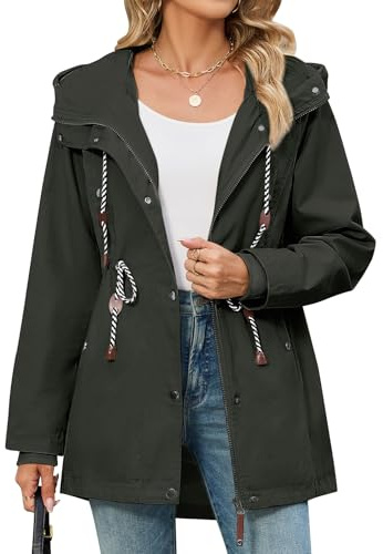 CMTOP Giacca Primaverile Donna Giubbotto Leggera in Cotone Cappotto Casual con Cappuccio Utility Parka Elegante Militare Giacche Outdoor Antivento Primavera Autunno