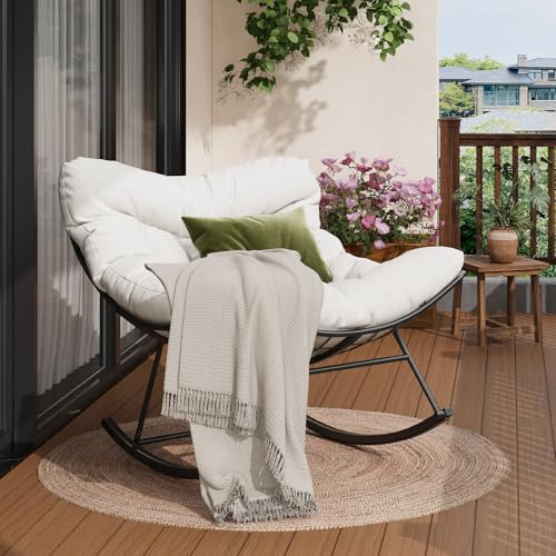 GarveeHome Mecedora de Gran tamaño, con cojín Grueso y Marco de Metal, sillón Relax para Piscina, jardín y Patio Trasero, Capacidad de Carga