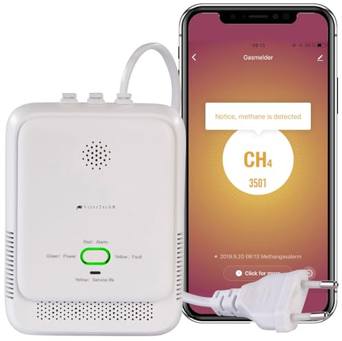 VisorTech Gaswarner: Smarter Multi-Gasmelder für haushaltsübliche Gase, WLAN & App, 85db (Multigasmelder, Erdgas Melder WLAN, CO)