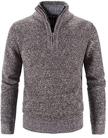 Generisch Chaqueta de invierno para hombre - Jersey de invierno para hombre, cuello estrecho, monocolor, espesante, media cremallera, piso de punto, camisa, suéter, café, XXL