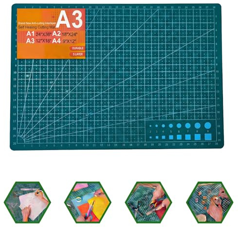THMINS Self-Healing Sewing Mat, 1218, 5-Ply Double-Sided Rotating Cutting Mat for Precision Sewing, Fabric Cutting, Crafts and Scrapbooking, A3, Green