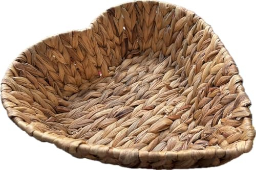 Presentkorg hjärtform av vattenhyacint – naturliga färger – med pappersfyllningsmaterial och presentfolie – perfekt för jul, alla hjärtans dag, bröllop eller presentkorgar (beige/guld)
