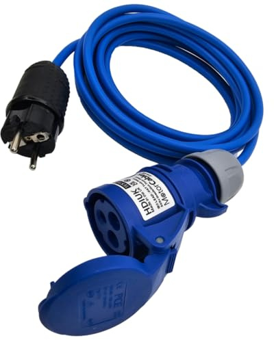 CEE 7/4 7/7 Type E/F schuko plug to Blue UK 16A Power Hookup Cable. 220v / 250v AC 16Amp IP44 Outdoor Metre