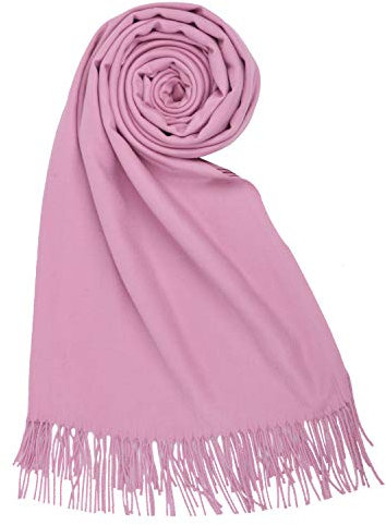 PB-SOAR Damen Herren XXL Einfarbiger Schal für Winter, Schals Winterschal Damenschal Halstuch Pashmina Stola mit Fransen, 18 Farben auswählbar (Rosa-Lila)