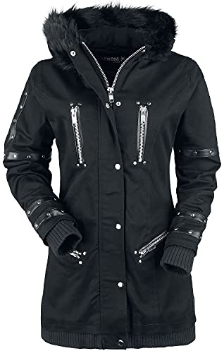 Gothicana by EMP Mujer Chaqueta negra de invierno con cuello de piel sintética y remaches decorativos