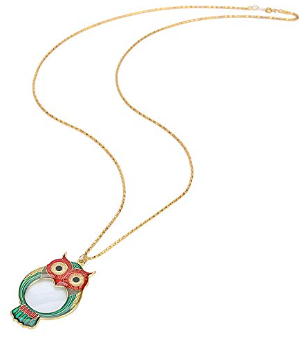 Pendant Magnifier, 10X with Chain Fun Necklace Magnifying Glass, Practical Owl Pattern for Children The Elderly