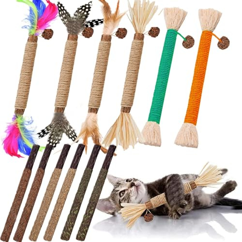 GREMBEB Cat Toys 12Pack Silvervine Chew Stick 12Pack Kitten Treat Catnip Toy Kitty Natural Stuff Catnip Matatabi for Cleaning Teeth Indoor Dental Snack Interactive