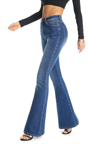 FLYING BANANA Women's Totally Shaping Curvy Strtchy Bootcut Flare Denim Jeans (Blue, 6 Short)