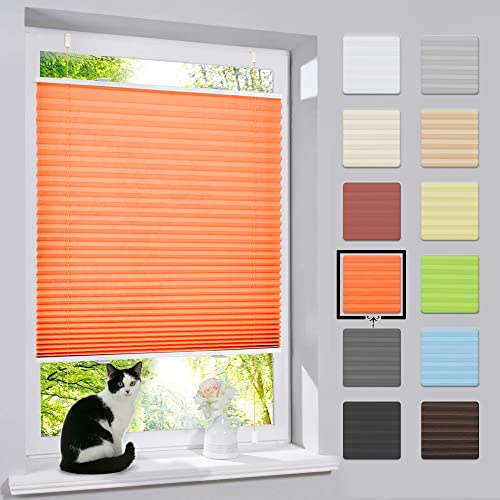 bobodeco Plissee ohne Bohren Klemmfix Faltrollo Jalousie Orange 40x120cm (BxH), Plisseerollo Sichtschutz und Sonnenschutz Blickdicht Easyfix lichtdurchlässig Rollo für Fenster & Tür