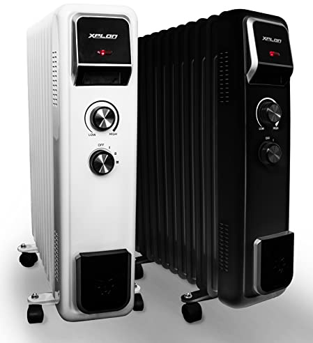 Ölradiator 2500 Watt mit 3 Heizstufen | Thermostat | 11 Rippen elektro Heizkörper | Öl Radiator energiesparend | Überhitzungsschutz | elektrische Heizung | ECO Mode | 1000 1500 (schwarz)