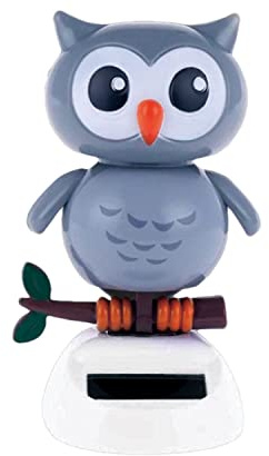 Solar Powered Toy Owl Dancing Figure, Cute Solar Dancing Shaking Head Animals for Car Dashboard Decoration and Desk Ornament (A-Gray)