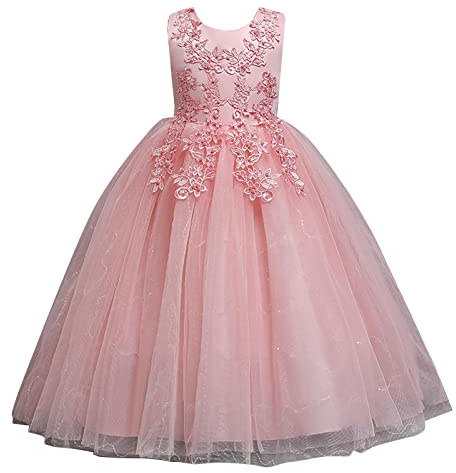 Flickklänning, spets, prinsessklänning, ärmlös, fyrkantig urringning, 3D-blommor, lång aftonklänning, collect, midja, tyllklänning, barn, bröllop, brudtärnor, klänningar, födelsedag, dopklänning