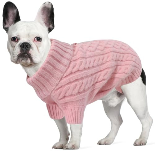 LiebeDD Hundepulli - Kuschelig Hundepullover Mittelgroße Hunde mit Beinschlaufe, Rollkragen Strick Pullover Hund Pullis für Französische Bulldogge Dackel Rehpinscher Teddy (Rosa M)