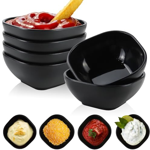 Wrova 6 pack wheat straw dipping bowls 5oz,alternative plastic soy sauce dishes,unbreakable small dessert bowls microwave and dishwasher safe for snack,sushi,condiment (Black Series)
