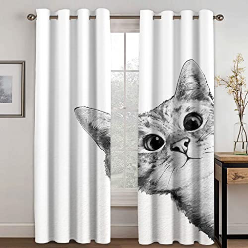 2Er Set Blickdichte Vorhang Für Schlafzimmer H 264 X B 234 cm 3D Druck Süße Katze Muster Gardinen Mit Ösen - Verdunklungsvorhänge Kälteschutz & Hitzeschutz Ösenvorhang Wohnzimmer