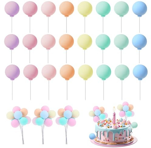Tyqour 24 palline decorative per torte, palline decorative fai da te, mini palloncini per cupcake, topper per torte, palloncini colorati, topper per compleanno, matrimonio, anniversario, baby shower