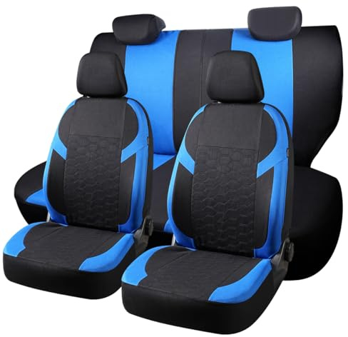 Chifeng Full Set Universal Car Seat Covers for Ford Edge Fiesta Focus Ka+ plus Kuga Mondeo Puma – Front and Rear Split Bench Car Seat Cover - Polyester seat cover (Blue)