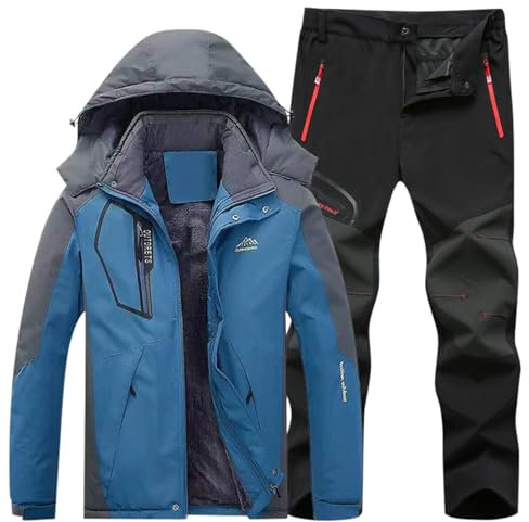 Generisch Schneeanzug Damen 2 Teilig Set, Schneeanzug 2 Teilig - Wasserdicht Skibekleidung Warme Jacke und Hosen Tracksuit mit Kapuzen Skianzug Winddicht Skijacke Winter Schneemantel