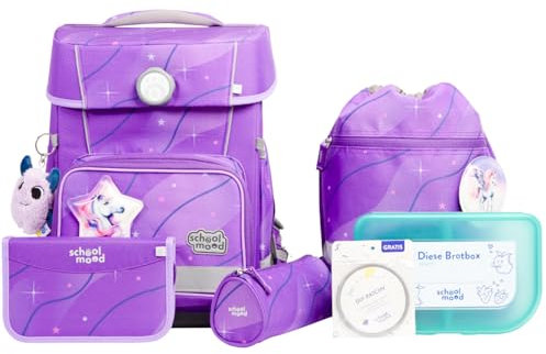 SCHOOL-MOOD Champion Pro Marie Pegasus Schulranzenset 7-teilig 21,5L Stauraum, ergonomisches Easy Fit System für 1 m bis 1,50 m Körpergröße, standfest, wasserdichter Stoff mit Reflektoren