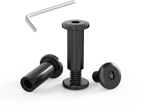 ORTAVA Lot de 10 vis de connexion M5 x 20 mm, pour meubles, écrou à douille M5, vis à douille, en acier inoxydable A2 V2A, oxyde noir, connecteur d'armoire avec clés à six pans creux